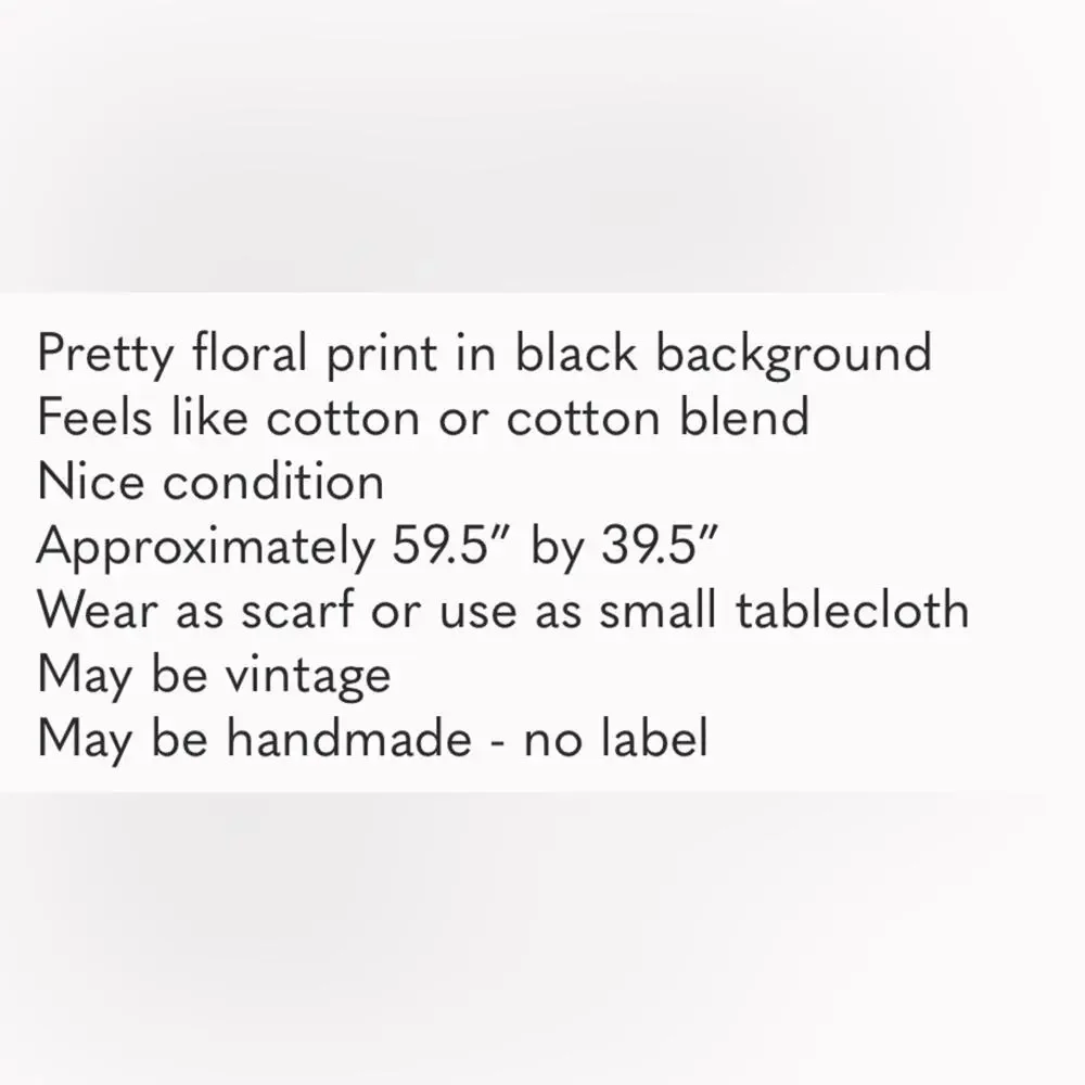 Boho Black Floral Scarf Wrap Bistro Tablecloth